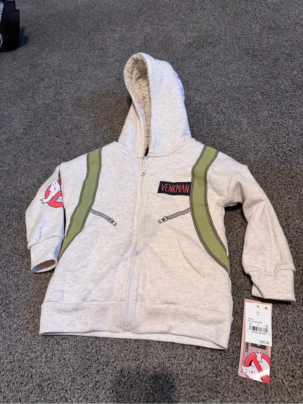 GAP Kids Ghostbusters Hooded Zip Sweatshirt - Light Gray with Green Accents